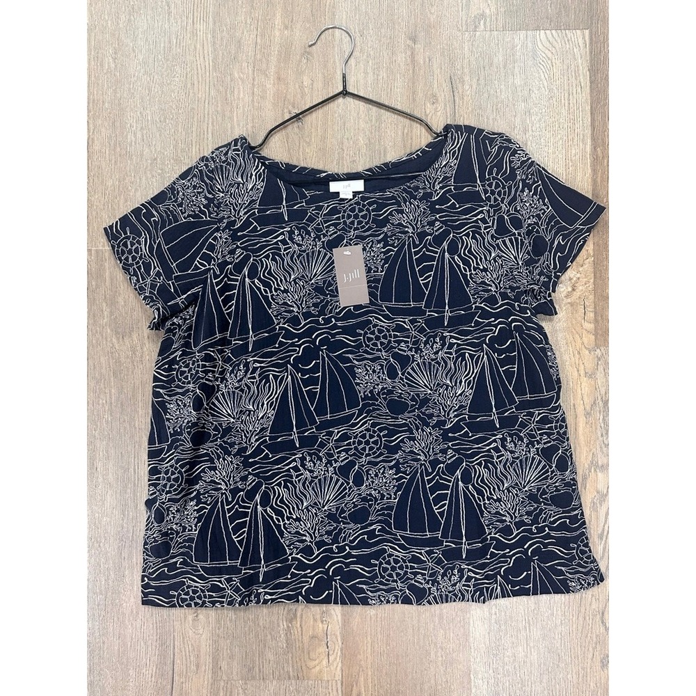 J. Jill Navy Blue Sailboat Nautical Cotton Top Medium NWT Marthas Vineyard